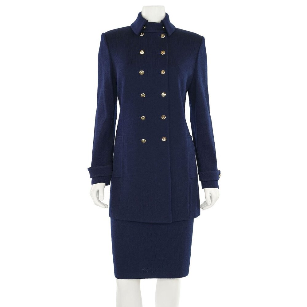 St. John Collection 2Pc Long Navy Double-Breasted Jacket & Skirt Suit sz 6/4